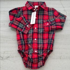 NWT Janie & Jack Holiday Tartan Plaid Baby Boy Bodysuit Size 12 - 18 M